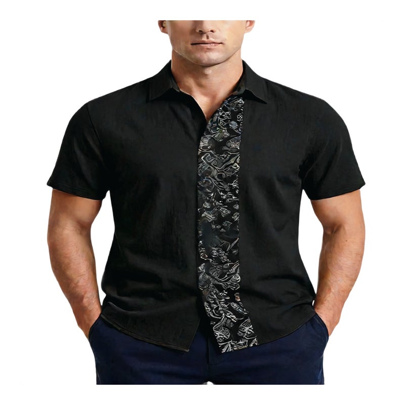 Men's Casual Linen Short Sleeve Shirt with Turn-Down Collar, Plus Size Summer Top - Image 1