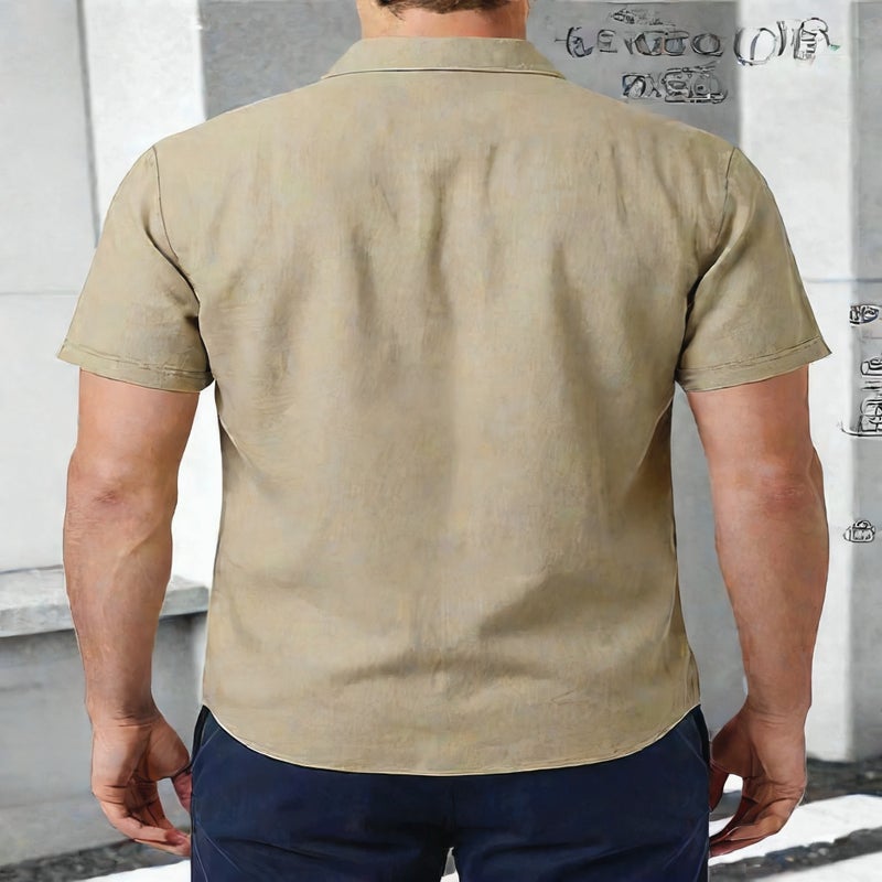 Men's Casual Linen Short Sleeve Shirt with Turn-Down Collar, Plus Size Summer Top - Image 2