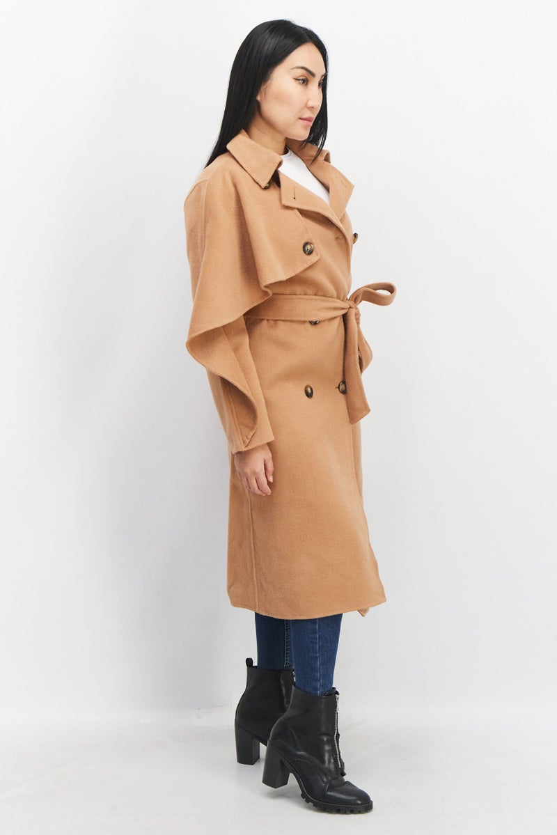 VERO MODA معطف ترنش مزدوج الأزرار بحزام للنساء، تان - Image 3