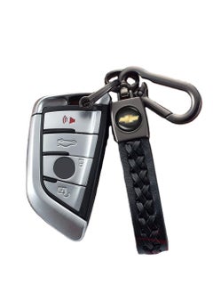 Generic Leather Logo Keychain for Chevrolet Car and Metal Chain Keyring - Black  - Image 2