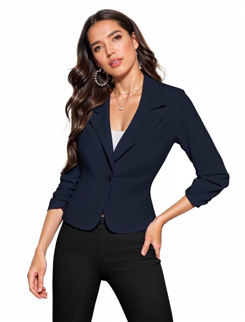 Hybrid & Company Women's Lightweight Casual Work Office Stretch Ponte Cardigan Blazer Jacket JK1131 NAVY M - Image 1