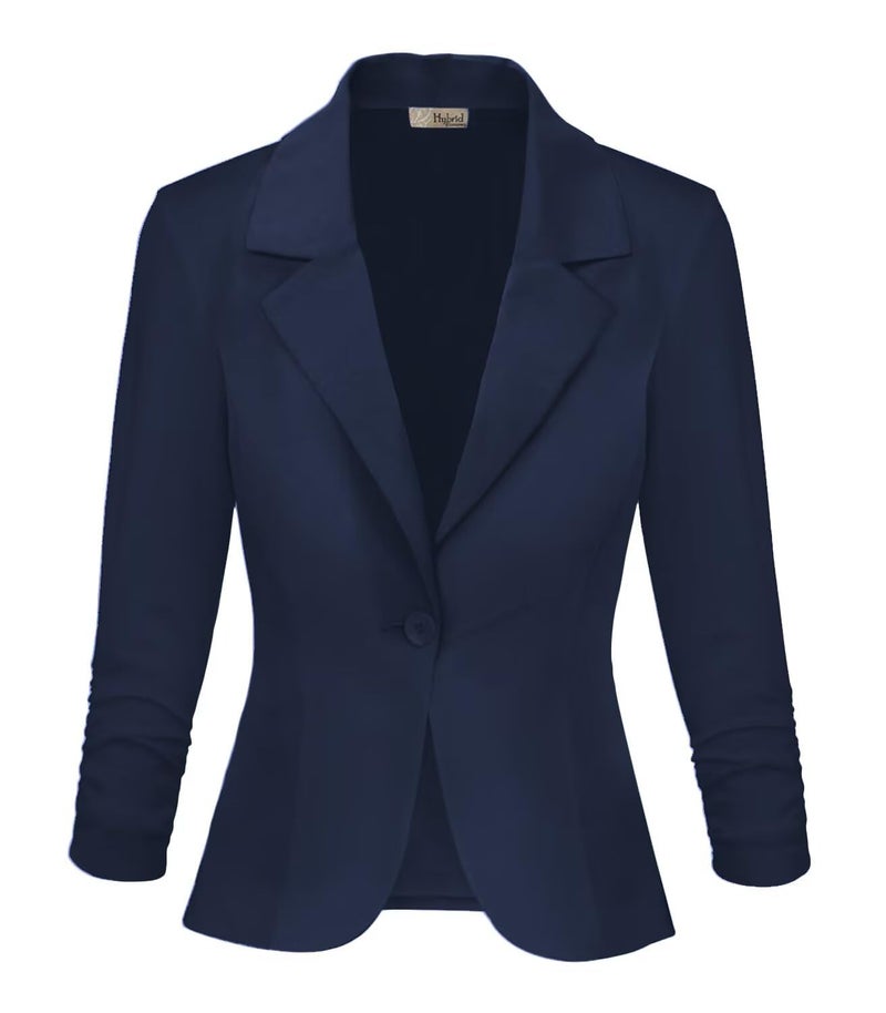 Hybrid & Company Women's Lightweight Casual Work Office Stretch Ponte Cardigan Blazer Jacket JK1131 NAVY M - Image 2