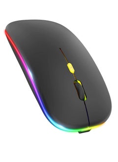 LED Wireless Mouse, Rechargeable Slim Silent Mouse 2.4G Portable Mobile Optical Office with USB & Type-c Receiver, 3 Adjustable DPI for Notebook, PC, Laptop, Computer, Desktop (Black)