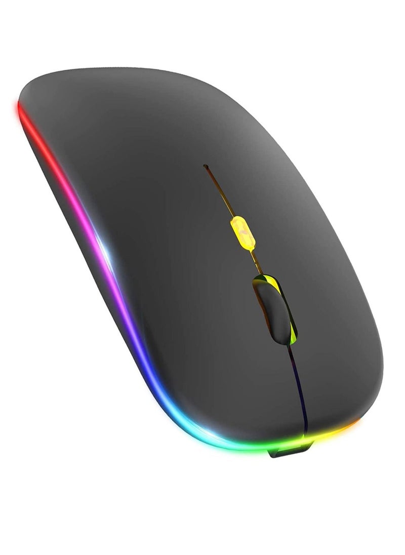 Y&D - LED Wireless Mouse, Rechargeable Slim Silent Mouse 2.4G Portable Mobile Optical Office with USB & Type-c Receiver, 3 Adjustable DPI for Notebook, PC, Laptop, Computer, Desktop (Black) - Image 1