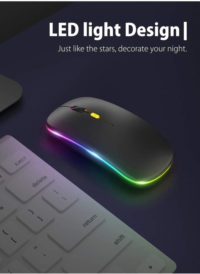 Y&D - LED Wireless Mouse, Rechargeable Slim Silent Mouse 2.4G Portable Mobile Optical Office with USB & Type-c Receiver, 3 Adjustable DPI for Notebook, PC, Laptop, Computer, Desktop (Black) - Image 1