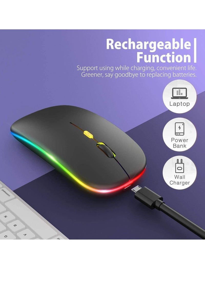 Y&D - LED Wireless Mouse, Rechargeable Slim Silent Mouse 2.4G Portable Mobile Optical Office with USB & Type-c Receiver, 3 Adjustable DPI for Notebook, PC, Laptop, Computer, Desktop (Black) - Image 1