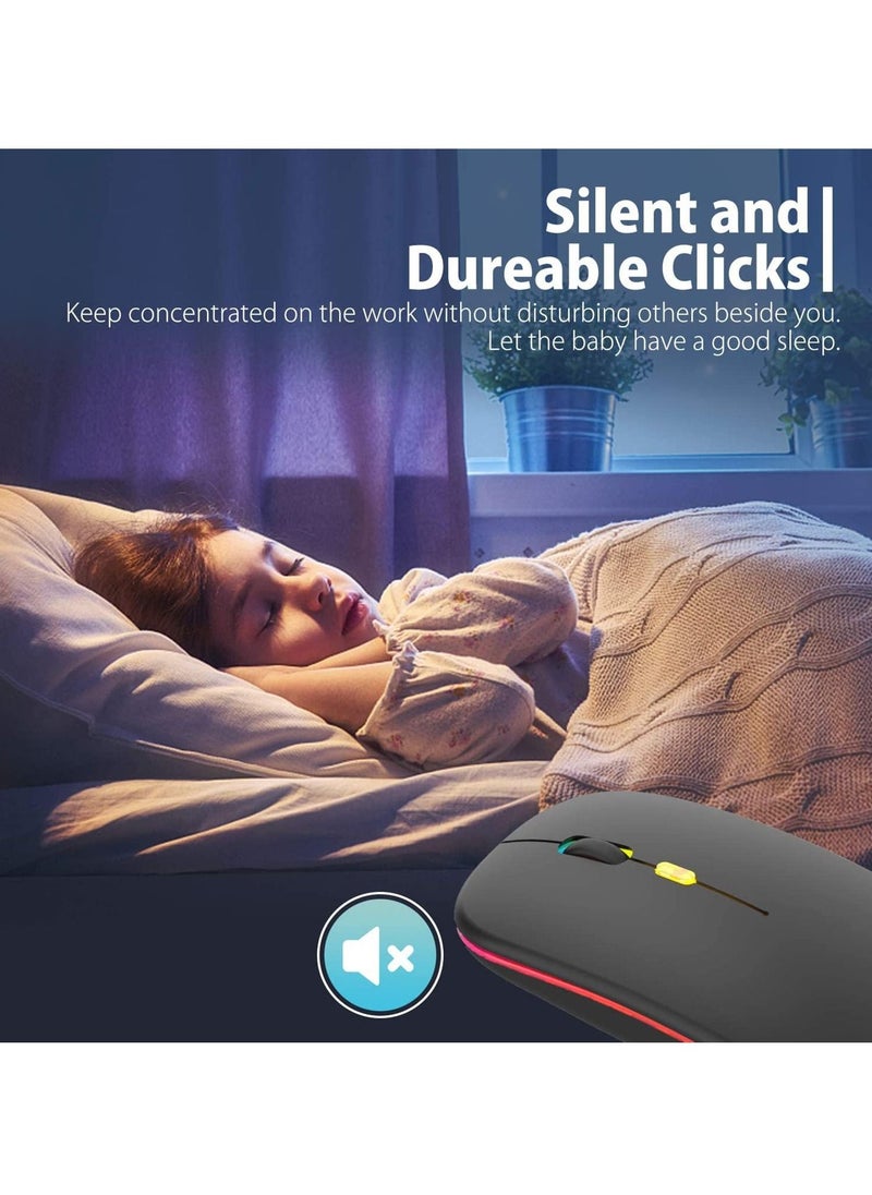 Y&D - LED Wireless Mouse, Rechargeable Slim Silent Mouse 2.4G Portable Mobile Optical Office with USB & Type-c Receiver, 3 Adjustable DPI for Notebook, PC, Laptop, Computer, Desktop (Black) - Image 1