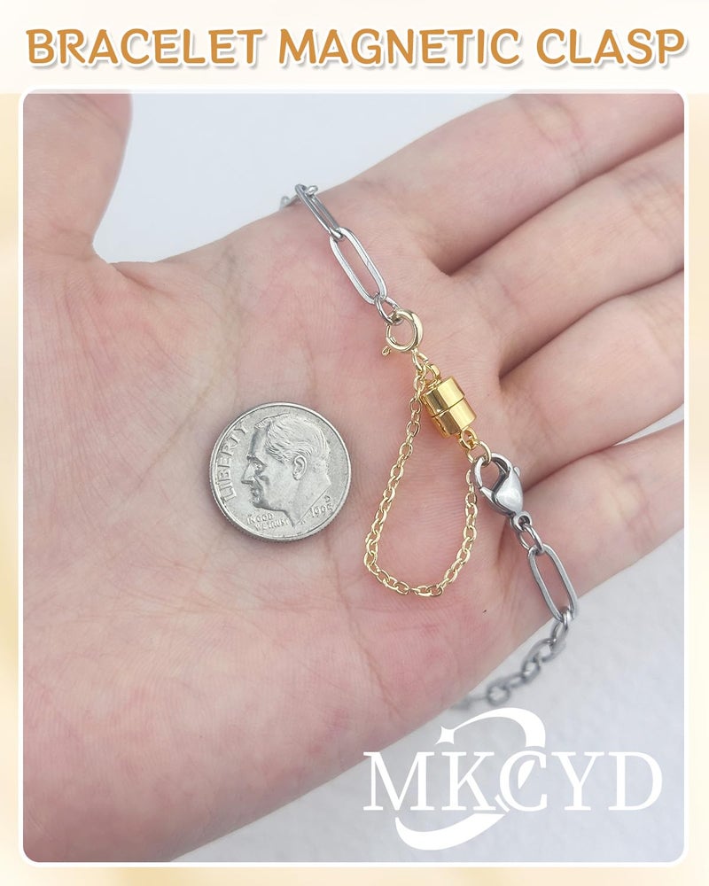 MKCYD 8Pcs Magnetic Bracelet Clasps and Closures with Safety Chain Never Fall Gold Bracelet Extender Converter Magnetic Clasps for Women - Image 4