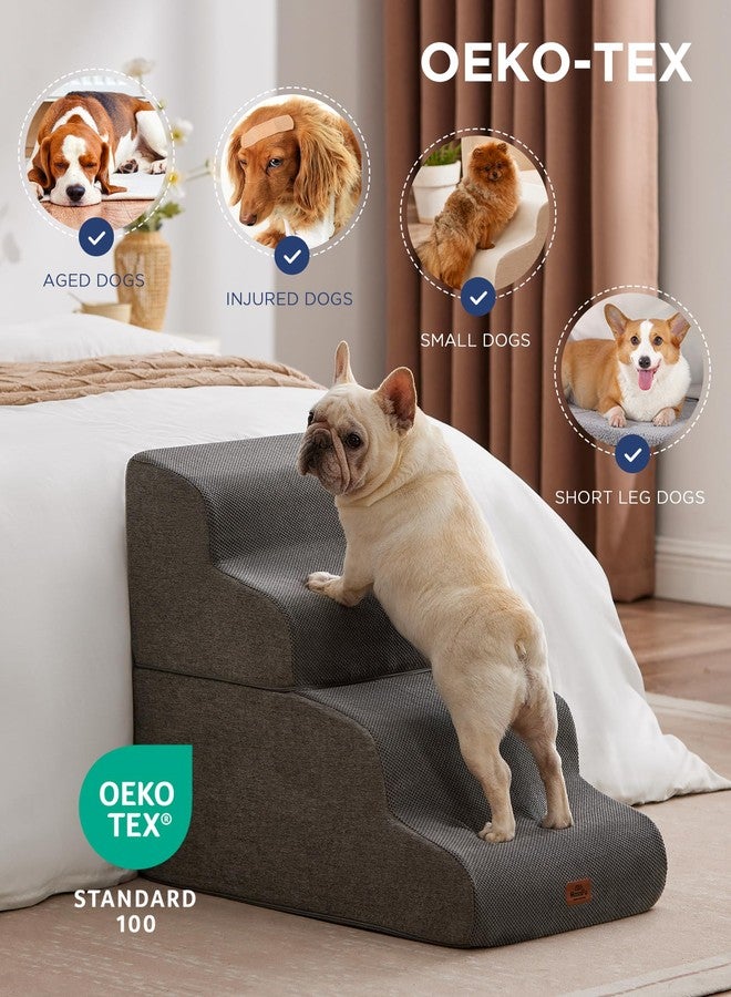 MASSFU Beige Curved Dog Stairs Ramp for Small Dogs & Cats 17" H, 3-Step Dog Steps for Couch Sofa and Chair, Pet Stairs for Cats, Non-Slip Balanced Pet Steps - Image 2