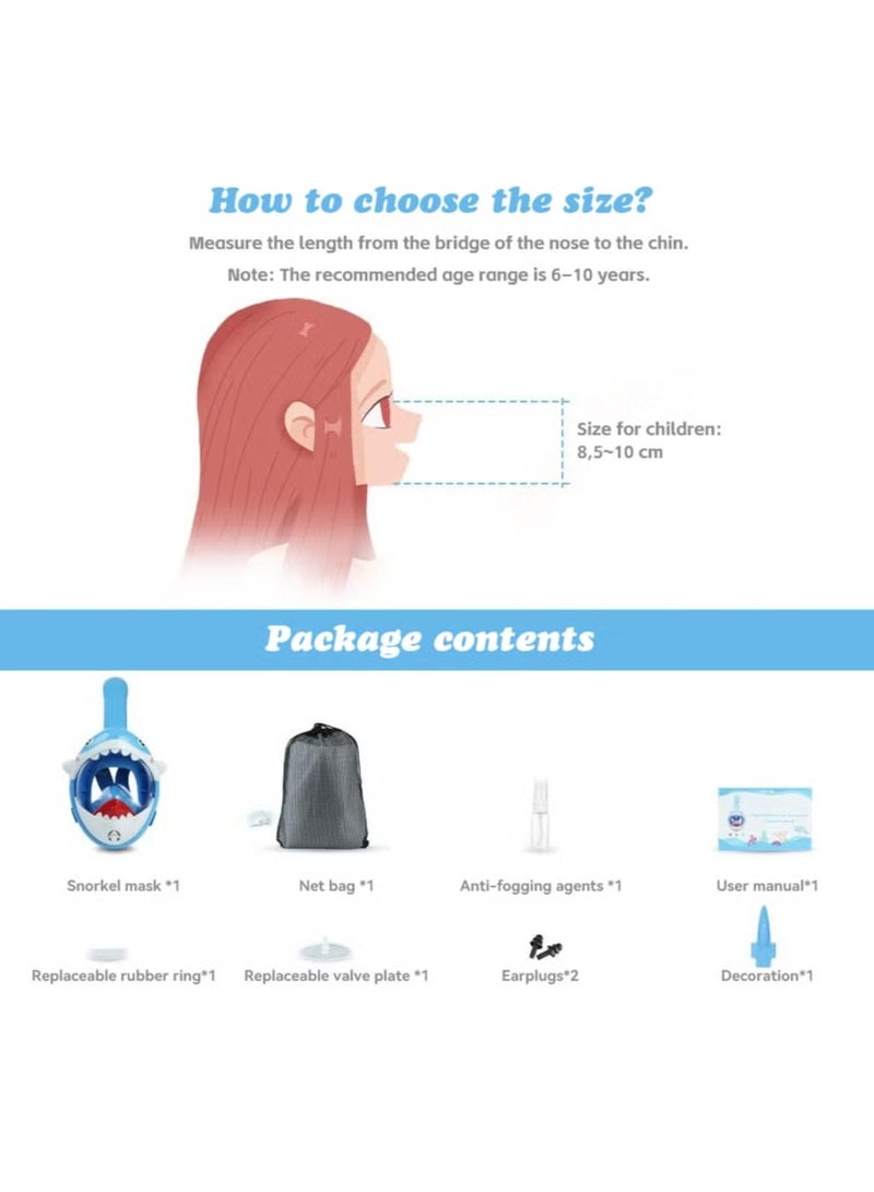ثينيس قناع الغطس قناع الغطس للأطفال، قناع الغطس المضاد للضباب وتقنية مانعة للتسرب، قناع كامل قابل للطي مع مجال رؤية 180 درجة وشكل قرش مضاد للضباب (أزرق) - Image 2