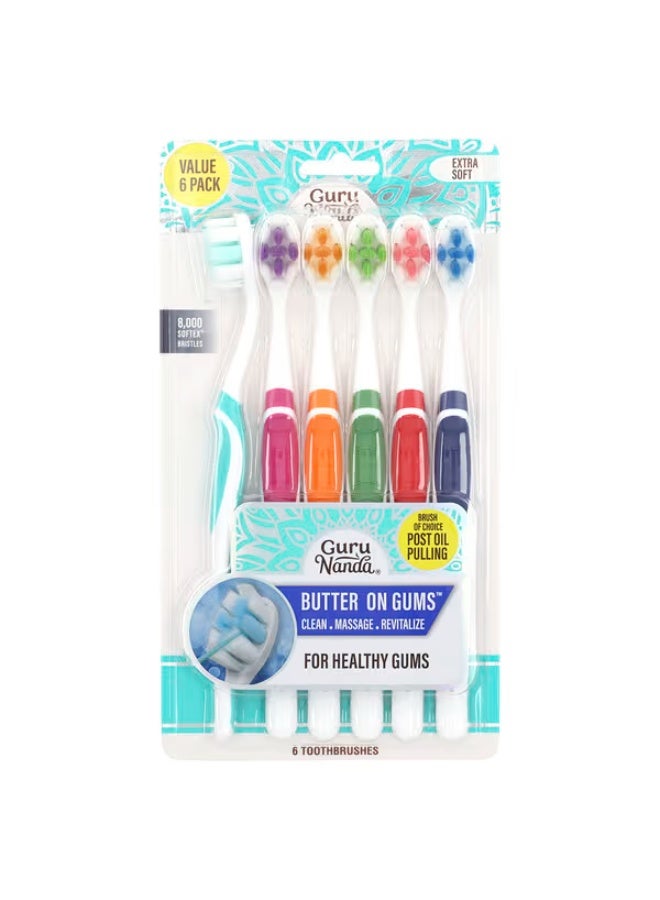 GuruNanda, Bristle Toothbrush Multi-Pack, Extra Soft, 6 Toothbrushes