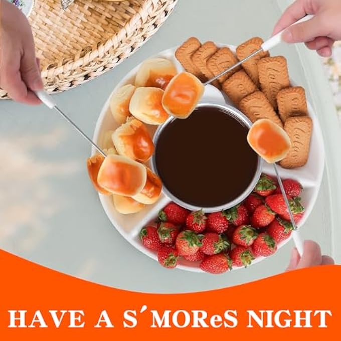 LENND Electric Fondue Pot Set Chocolate Cheese Fondue Set Hot Chocolate Machine Fondue Maker Detachable Serving Trays With 2 Roasting Forks Aluminum Pot For CandyIce Cream Kitchen Appliances - Image 5