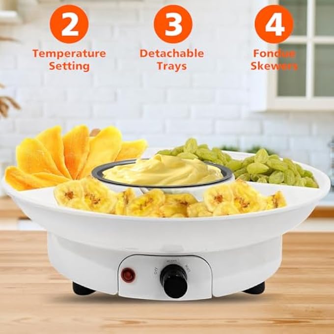 LENND Electric Fondue Pot Set Chocolate Cheese Fondue Set Hot Chocolate Machine Fondue Maker Detachable Serving Trays With 2 Roasting Forks Aluminum Pot For CandyIce Cream Kitchen Appliances - Image 3