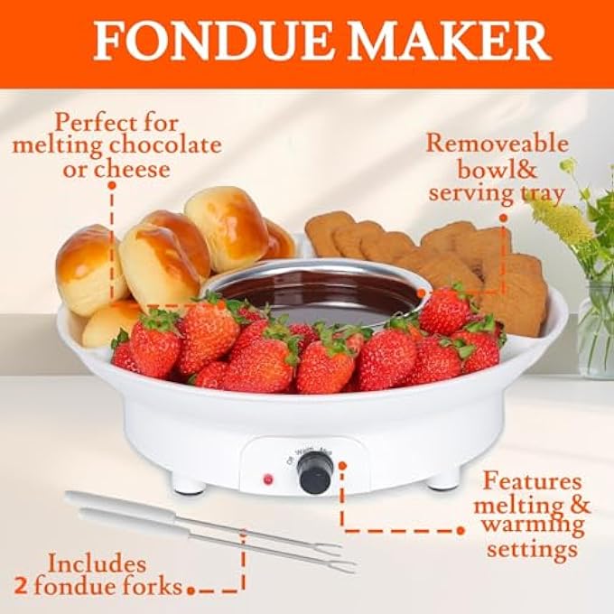 LENND Electric Fondue Pot Set Chocolate Cheese Fondue Set Hot Chocolate Machine Fondue Maker Detachable Serving Trays With 2 Roasting Forks Aluminum Pot For CandyIce Cream Kitchen Appliances - Image 2