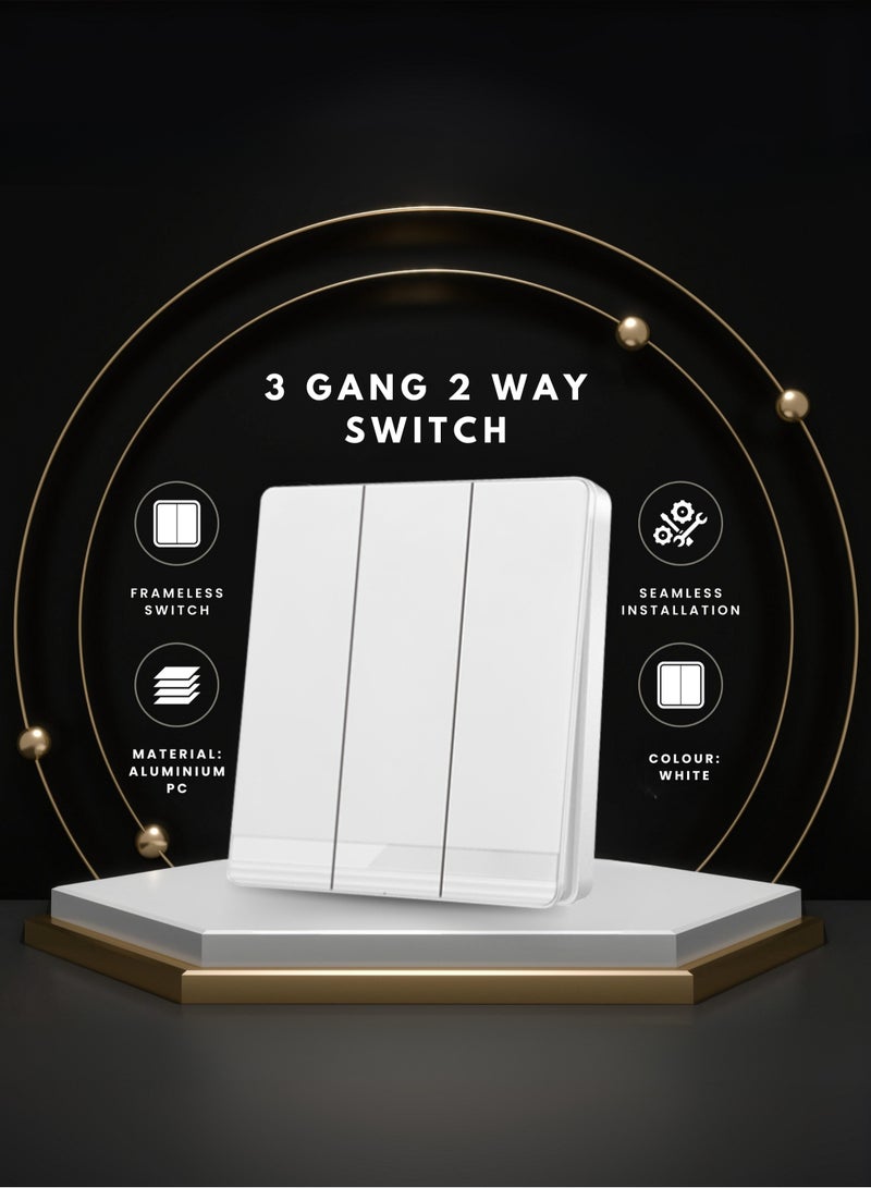 Vmax V5 Series 3 Gang 2 Way Wall Switch 3X3 Inches White Ivory - Image 4