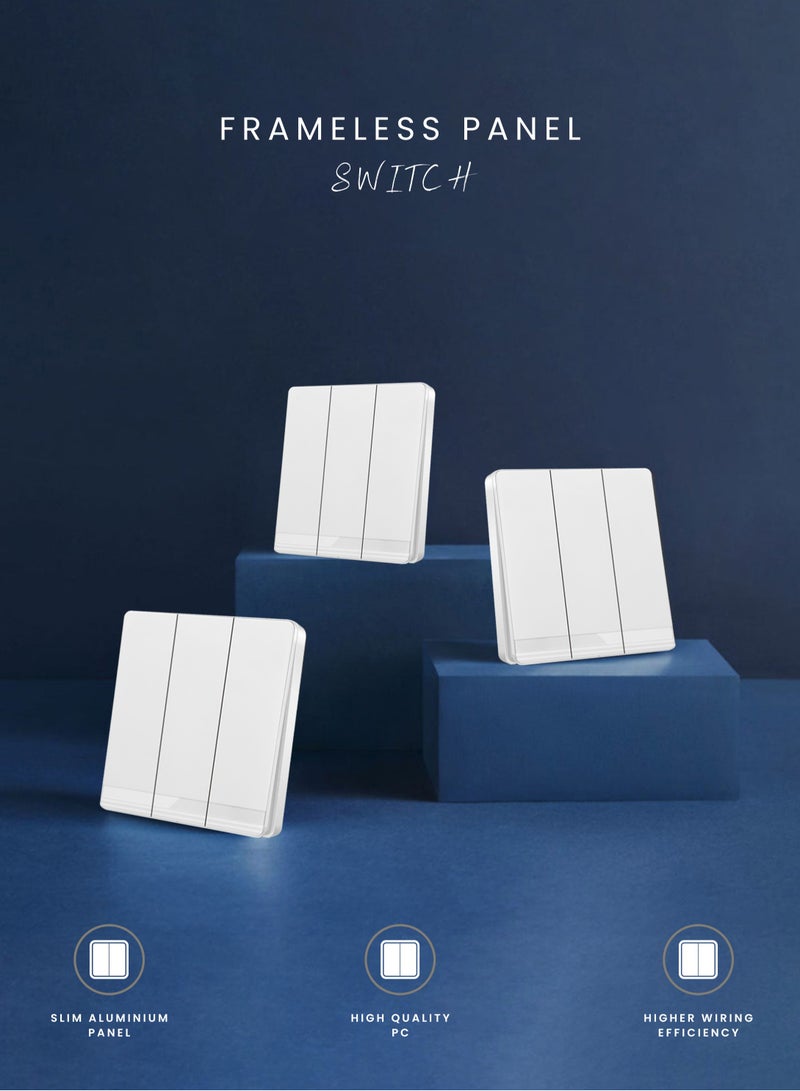 Vmax V5 Series 3 Gang 2 Way Wall Switch 3X3 Inches White Ivory - Image 5