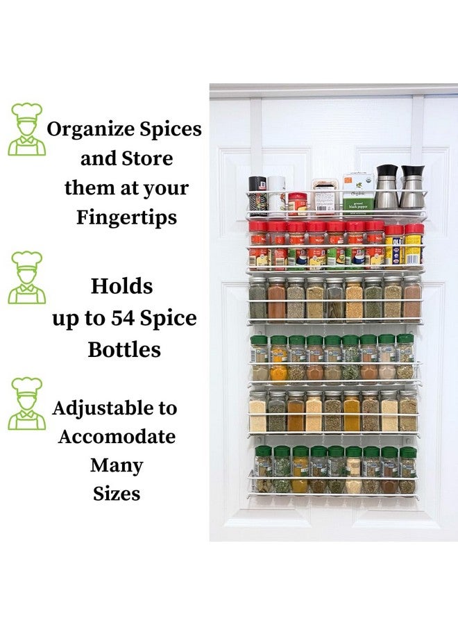 إيفلوتس منظم رفوف التوابل فوق الباب من إيفيلوت - 6 طبقات - يتسع لما يصل إلى 54 نوعًا من التوابل - سلال معدنية قابلة للتعديل لتخزين وتنظيم المطبخ والحمام (أبيض) - سهل التركيب بدون أدوات - Image 3