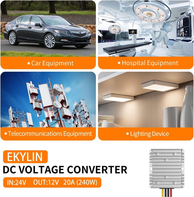 Cocar DC 24v to DC 12v 20A 240W Power Supply Adapter Step Down Converter Voltage Changer Reducer Regulator for Auto Car Truck Vehicle Boat Solar System etc.(Accept DC15-40V Inputs) - Image 3