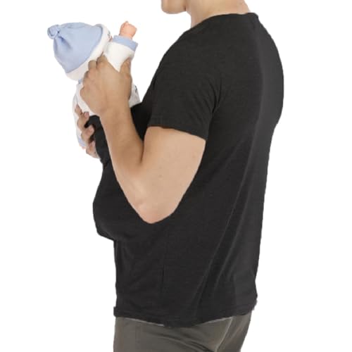 amropi Men's Baby Carrier Soothe V Neck Short Sleeve Kangaroo T Shirt (Black,M) - Image 4
