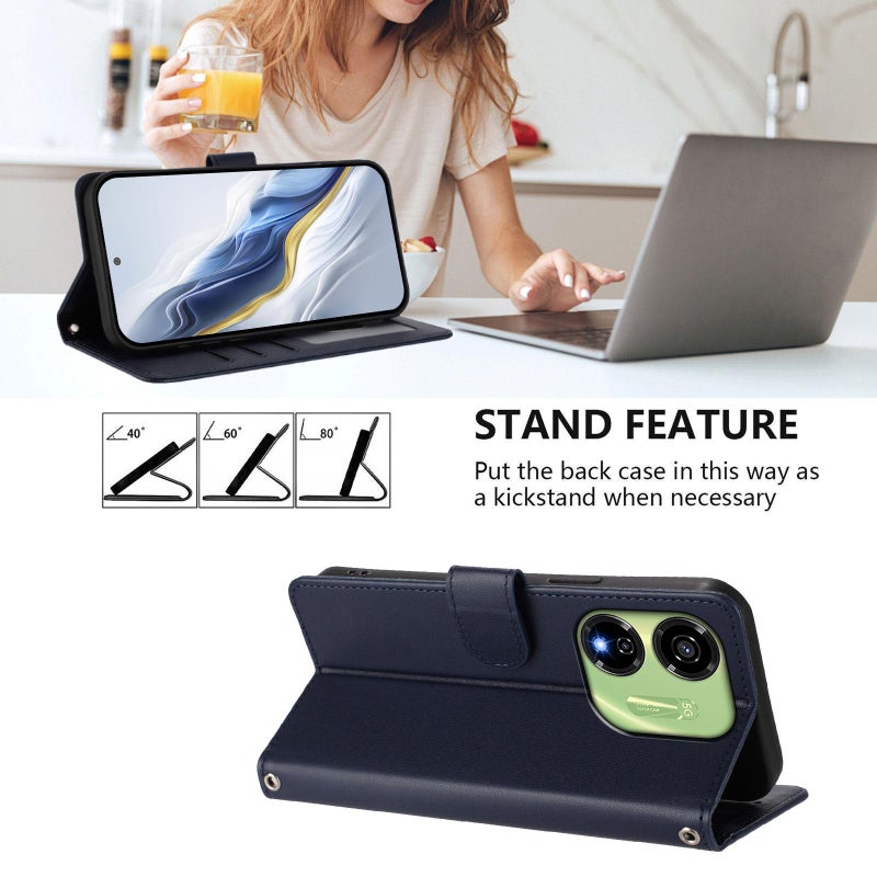 erorex For Itel P55 5G Embossed  Cat Leather Phone Case with Hand Strap(Blue) - Image 3