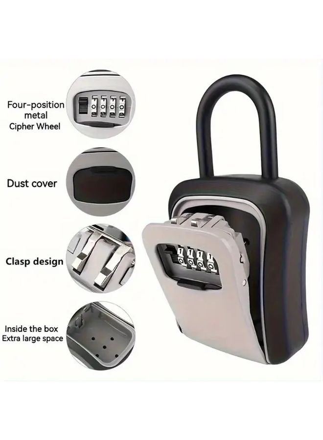 Black Weatherproof Key Lock Box Heavy Duty Security Combination Safe With Removable Clasp Wall Mount Hook For Home Office Real Estate Indoor Outdoor Use - Image 4