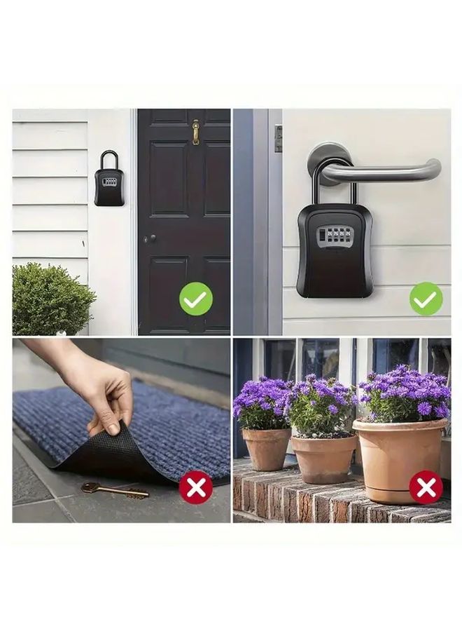 Black Weatherproof Key Lock Box Heavy Duty Security Combination Safe With Removable Clasp Wall Mount Hook For Home Office Real Estate Indoor Outdoor Use - Image 5