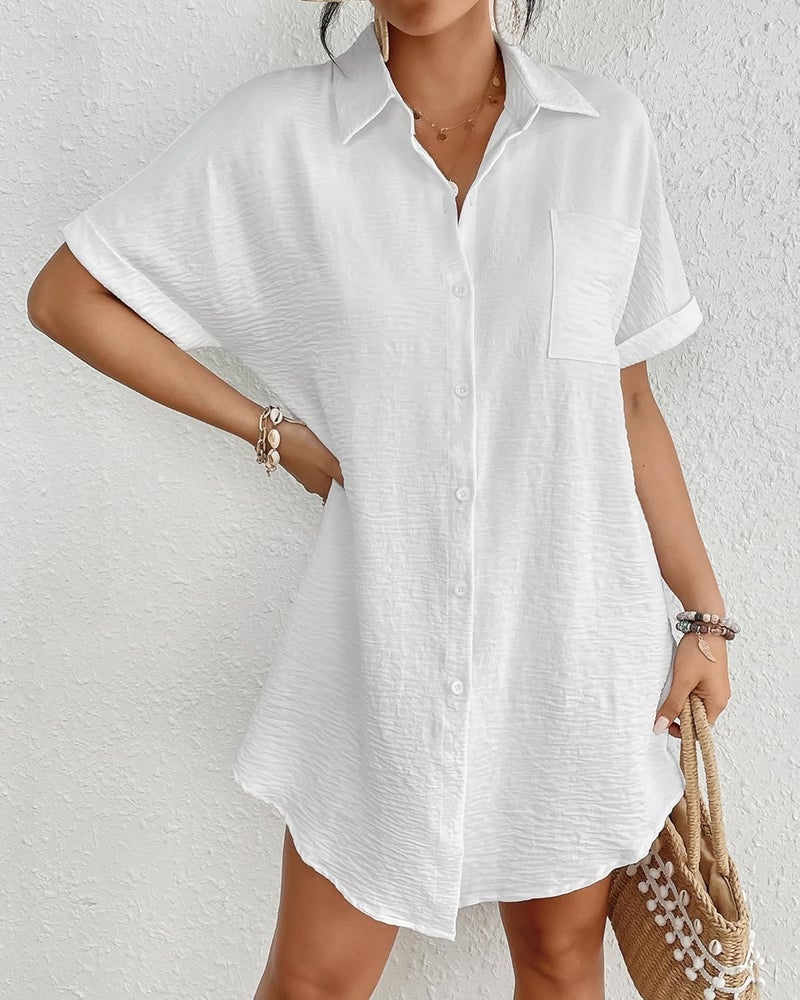 Bsubseach Women Swimsuit Coverup Shirt Dress Button Down Bathing Suit Cover Up Beach Vacation Outfits White L - Image 4