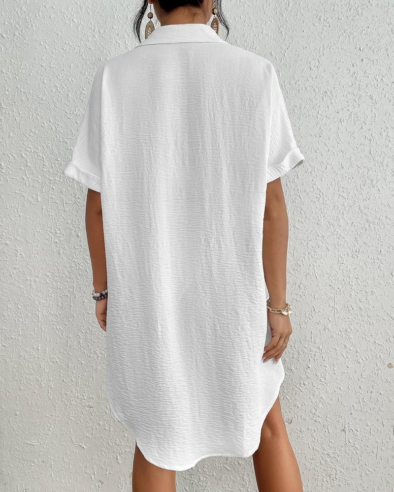 Bsubseach Women Swimsuit Coverup Shirt Dress Button Down Bathing Suit Cover Up Beach Vacation Outfits White L - Image 5