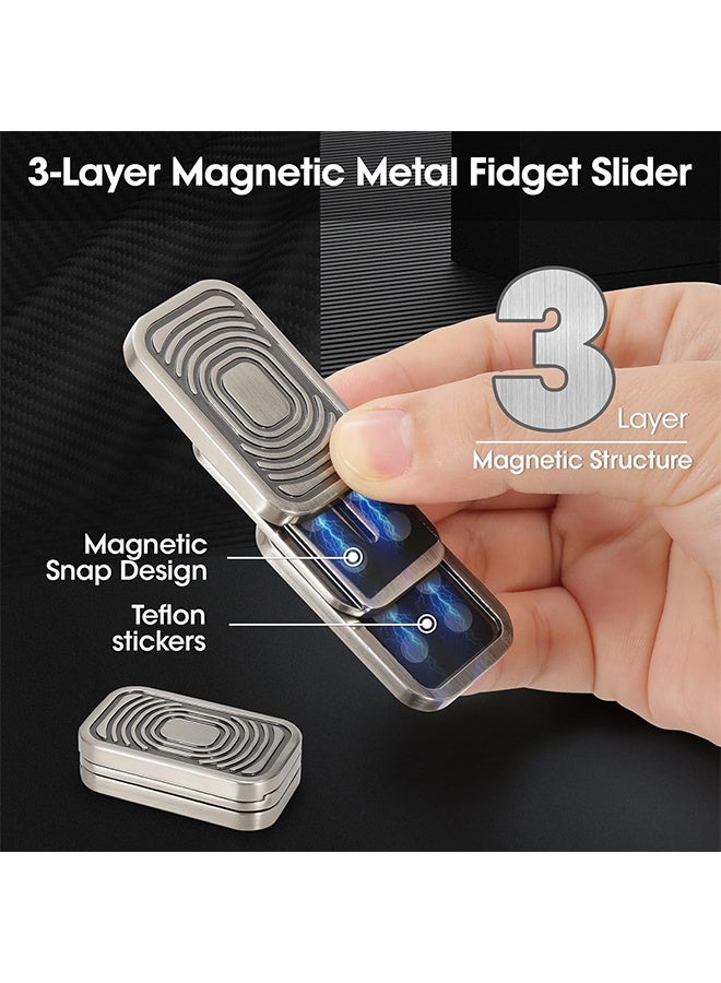 GIFT Magnetic Fidget Slider 3 Layer, Fidget Toys Adults for Stress Relief ADHD Anxiety with Click Sound, Portable Desk Fidget Gadget, Gifts for Boyfriend Husband Father (Silver) - Image 2