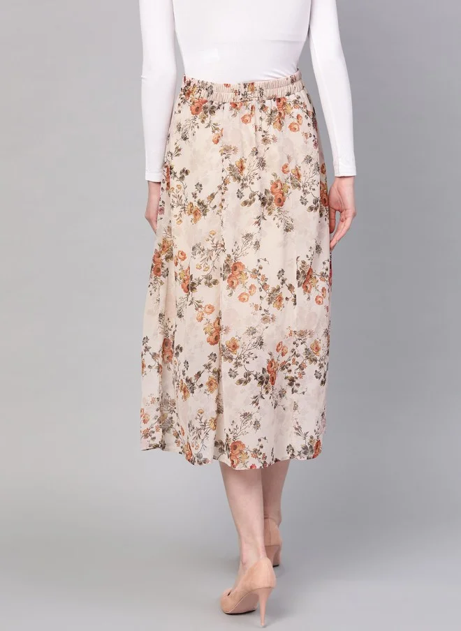 SASSAFRAS Beige Floral A-Line Skirt for Women