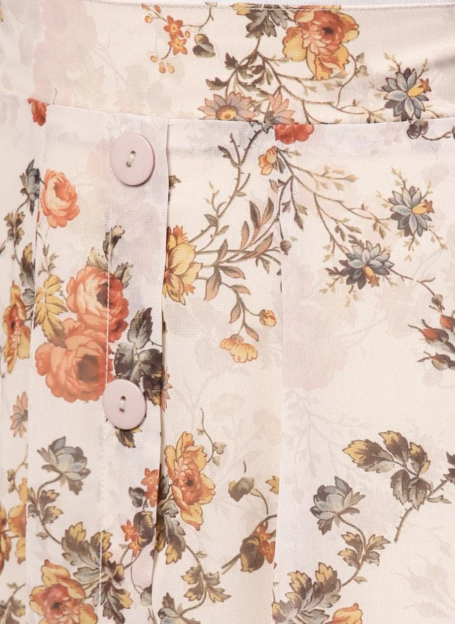 SASSAFRAS Beige Floral A-Line Skirt for Women