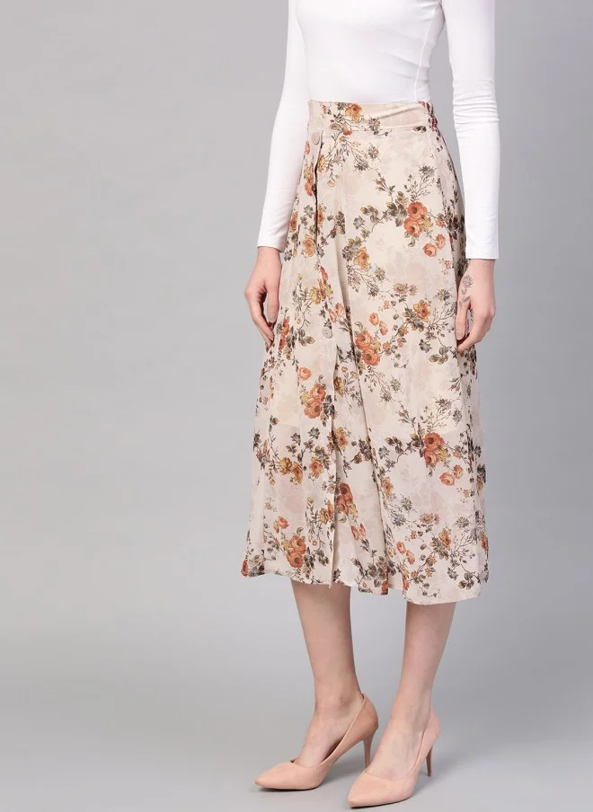 SASSAFRAS Beige Floral A-Line Skirt for Women