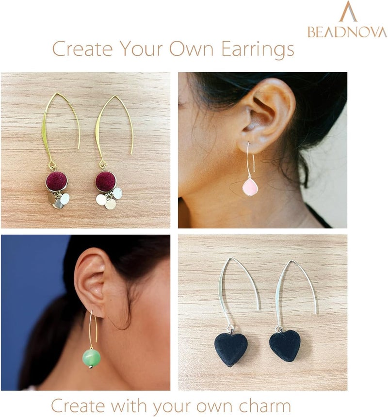 BEADNOVA سلك أذن على شكل V من BEADNOVA، سلك أقراط طويل، خطاف أقراط لصنع أقراط متدلية، صنع المجوهرات، دبابيس أذن، DIY، فضي 43 مم، 10 قطع - Image 4