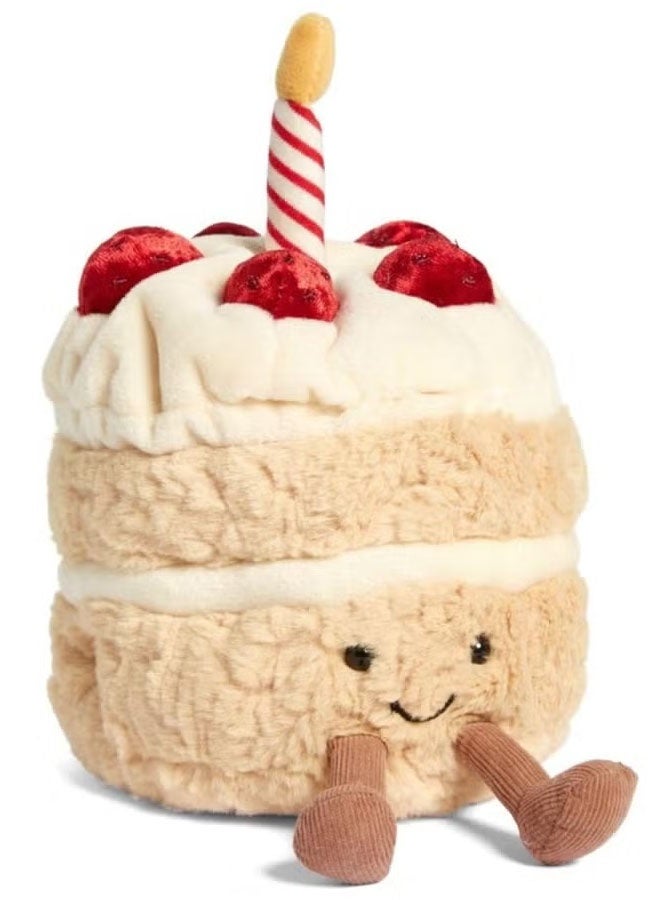 لعبة كعكة عيد ميلاد قطيفة للبنات، وسادة عيد ميلاد قطيفة لطيفة حيوانات محشوة للأطفال 28 سم - Image 1