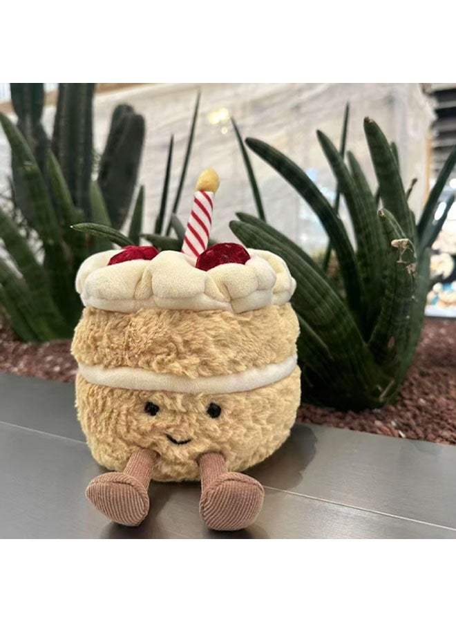 لعبة كعكة عيد ميلاد قطيفة للبنات، وسادة عيد ميلاد قطيفة لطيفة حيوانات محشوة للأطفال 28 سم - Image 4