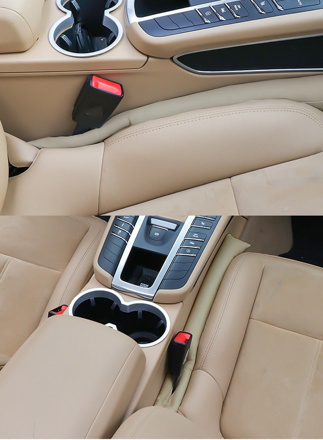 2-Piece Car Seat Gap Stopper Pad, Premium Microfibre PU Leather Car Protection，Blocks Items from Falling Between Seats- Beige - Image 2