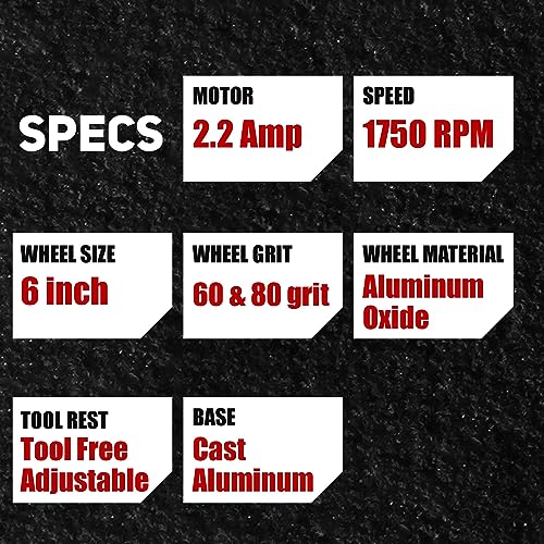 BUCKTOOL 6-Inch 1/3HP Low-Speed Bench Grinder, High Precision Wobble-free Wheel Grinder, TLG-150S - Image 4