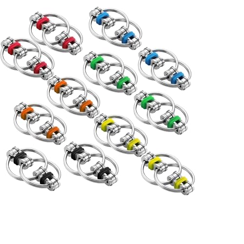 Gejoy 12 Pcs Bike Chain Fidget Toys Set Flippy Roller Chain Sensory Rings Bulk Handheld Toy Key Anxiety Relief Learning Help for Adults Teenagers ADHD Add Autism6 Colors - Image 1