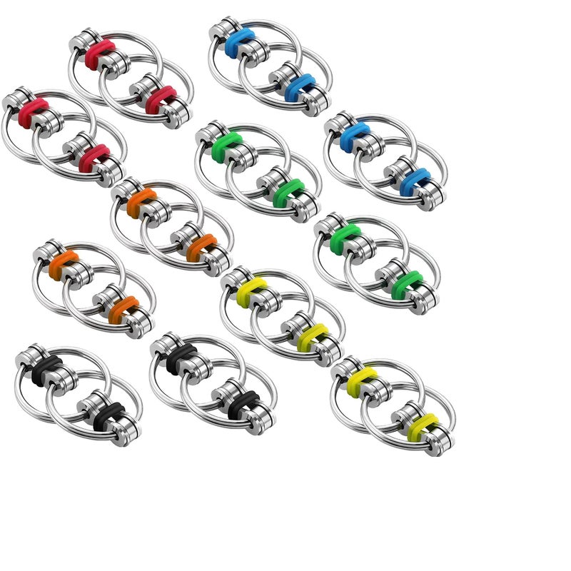 Gejoy 12 Pcs Bike Chain Fidget Toys Set Flippy Roller Chain Sensory Rings Bulk Handheld Toy Key Anxiety Relief Learning Help for Adults Teenagers ADHD Add Autism6 Colors - Image 3