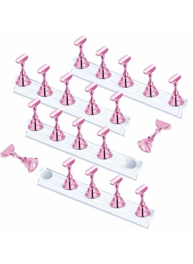 JUSTOTRY 4 Sets Pink Nail Stand for Press on Nails Display, Magnetic Fake Nails Holder for Painting Nails Practices, Beginner Acrylic Nail Art Kit Accessories, Nail Salon Equipment and Decor - Image 1