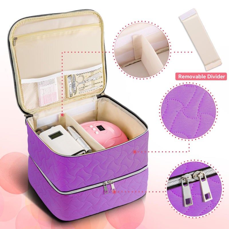 DreamGenius Nail Polish Organizer Case Holds 42 Bottles (15Ml/0.5 Fl.Oz)  Double-Layer Nail Polish Storage With Adjustable Dividers  Portable Nail Polish Bag For Nail Gel Nail Lamp And Manicure Tools  Purple - Image 2