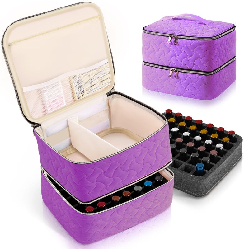 DreamGenius Nail Polish Organizer Case Holds 42 Bottles (15Ml/0.5 Fl.Oz)  Double-Layer Nail Polish Storage With Adjustable Dividers  Portable Nail Polish Bag For Nail Gel Nail Lamp And Manicure Tools  Purple - Image 1