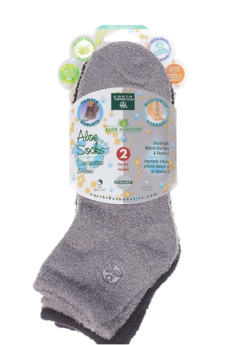 Earth Therapeutics - Earth Therapeutics Aloe Socks - Double Pack - Gray/Black (2 Pairs) - Image 1