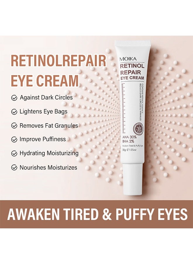 MOIKA - Retinol Repair Eye Cream-For Dark Circles and Puffiness,  with AHA and BHA Dark Circle Fine Lines Treatment,Anti-aging, Under Eye Treatment,Reduces Wrinkles, Defoams and Brightens Skin 30g - Image 1