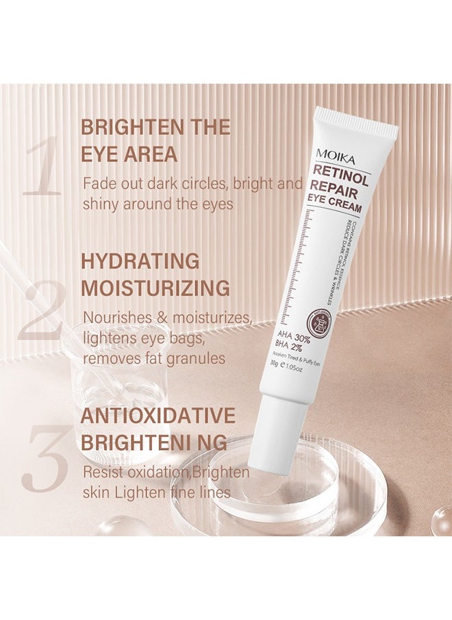 MOIKA - Retinol Repair Eye Cream-For Dark Circles and Puffiness,  with AHA and BHA Dark Circle Fine Lines Treatment,Anti-aging, Under Eye Treatment,Reduces Wrinkles, Defoams and Brightens Skin 30g - Image 1