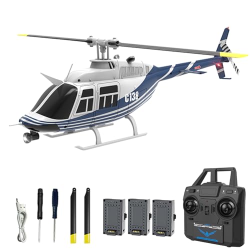 Hylukon C138 Remote Control Helicopter 133 Scale Bell206 Helicopter 24G 4CH RTF Single Propeller Aileron Free Optical Flow Positioning Sixaxis Gyroscope Stabilization Gift for Adults 3 Battery - Image 1