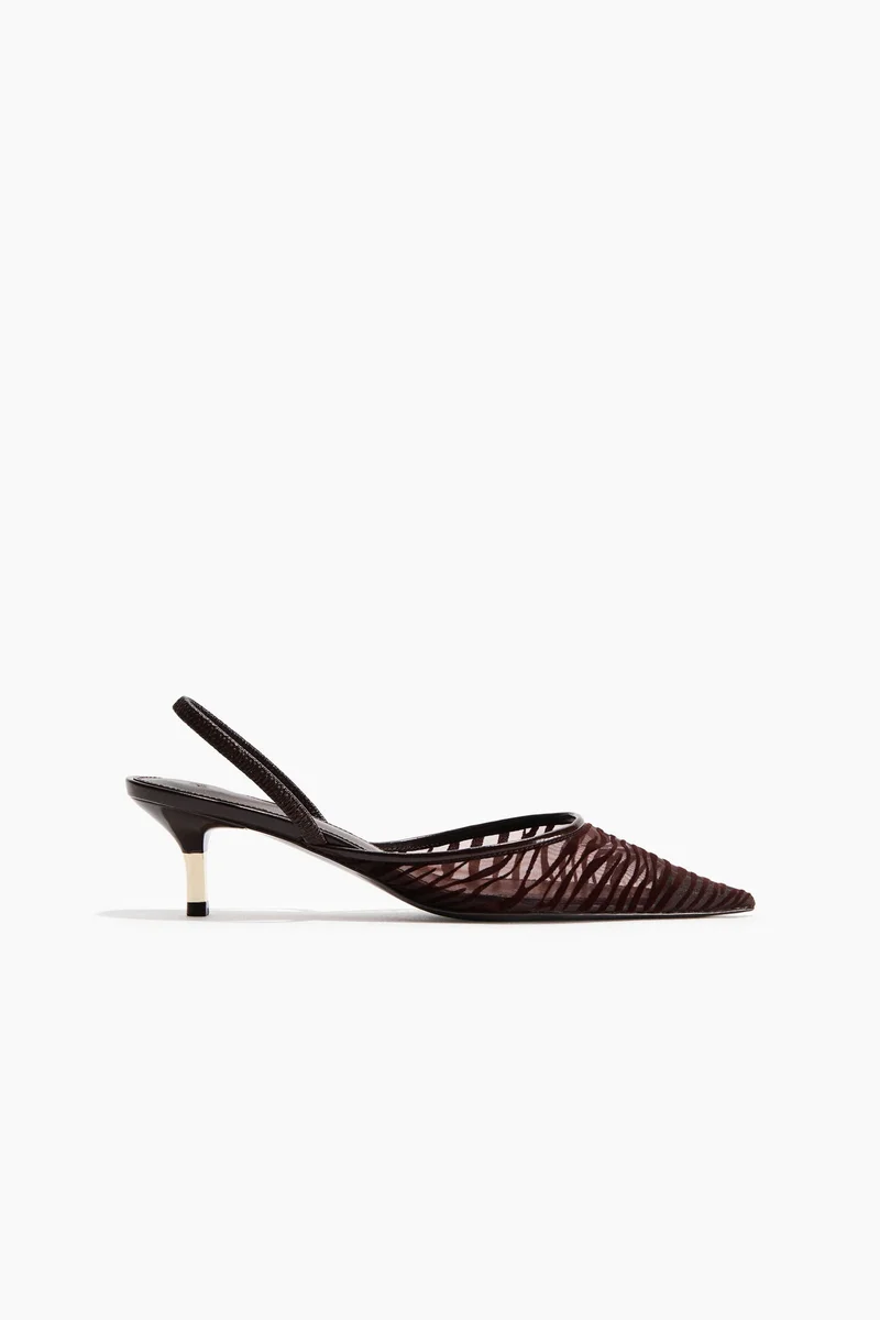 Kitten-heeled mesh slingbacks