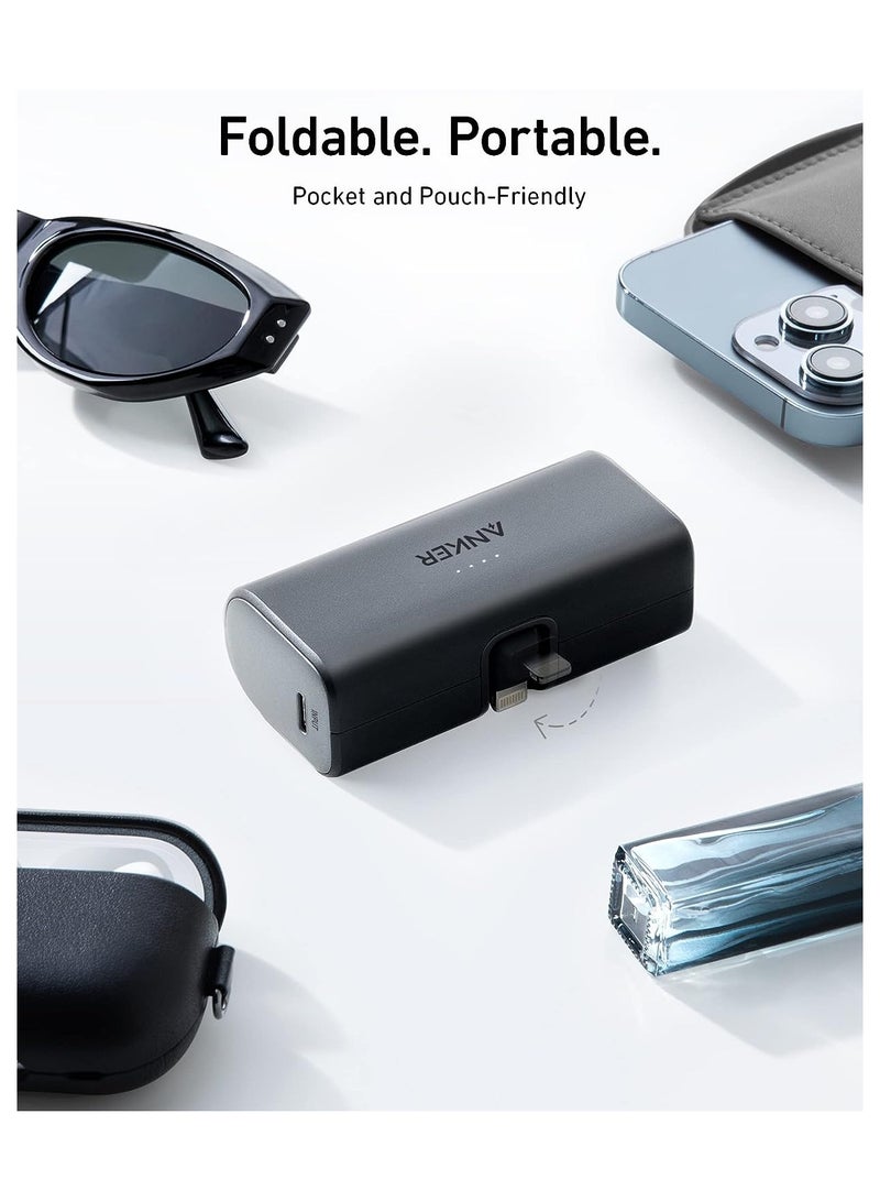 شاحن محمول من Anker مع موصل Lightning مدمج، معتمد من MFi، حزمة بطارية 5000 مللي أمبير في الساعة 12 وات، متوافق مع iPhone 14/14 Pro / 14 Plus / 14 Pro Max، iPhone 13 و12 Series (أسود) - Image 2