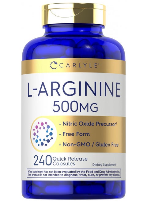 Carlyle L-Arginine 500mg Capsules | 240 Count | Free Form | Non-GMO & Gluten Free Supplement