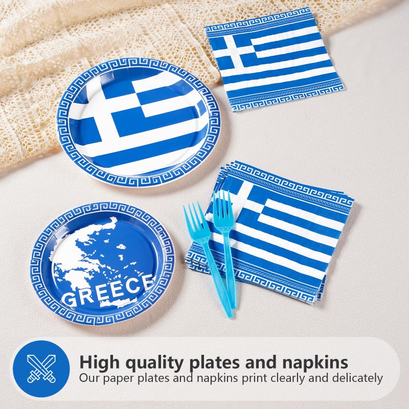 Grencian 96 قطعة لوازم حفلة عيد ميلاد علم اليونان أطباق علم اليونان القابلة للتصرف لوازم حفلة عيد ميلاد يونانية لتزيين عيد الميلاد الأزرق تجمع عائلي يوناني احتفال بالطعام يخدم 24 - Image 2
